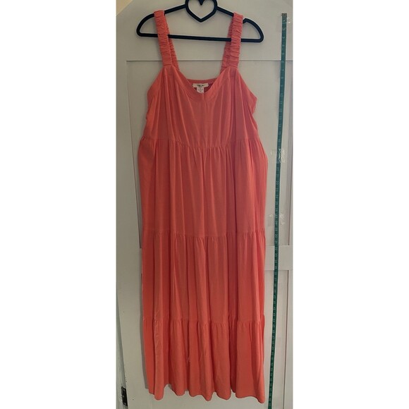 Como Blu Peach Ruffle Tiered V-Neck Cami Long Maxi Dress W/Pockets Plus Size 0X - Picture 1 of 7